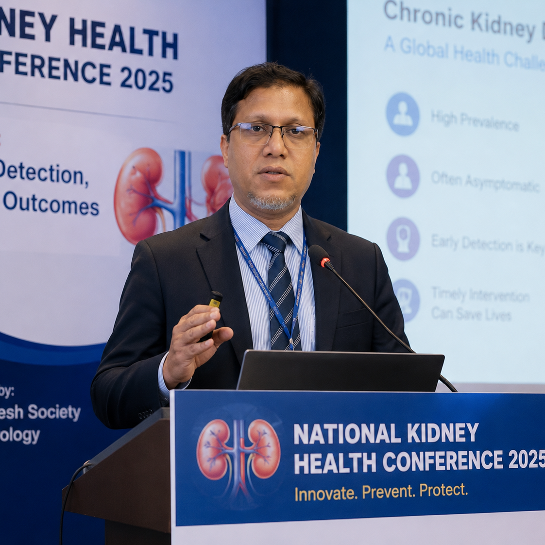 Dr. A. S. M. Julfekar Helal delivering speech at Nephrology Medical Conference